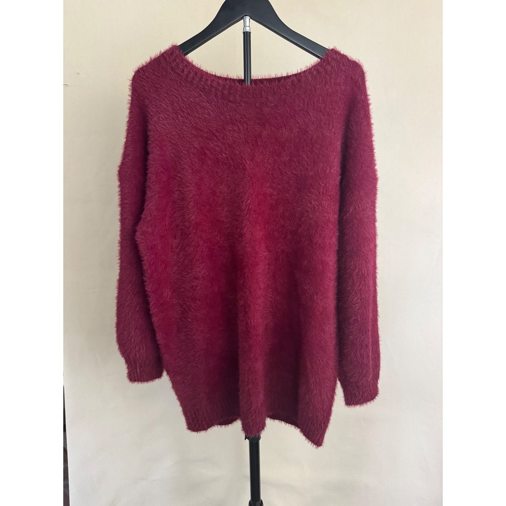 Burgundy Fuzzy Oversized Boat Neck Sweater Size Medium